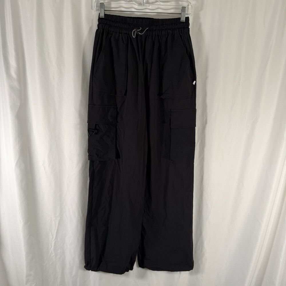 Fabletics Cargo Joggers Women's Small Black Nylon Drawstring Elastic Waist